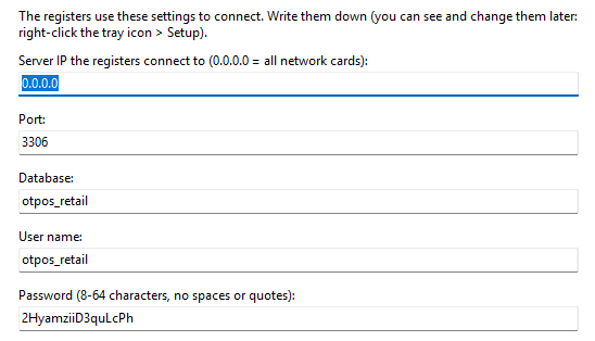 Server setup wizard, MySQL connection page