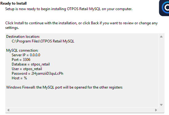 Setup wizard: Ready to Install summary