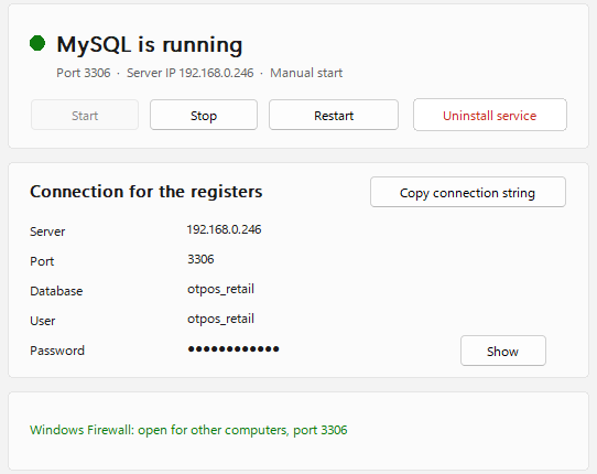 OTPOS Retail MySQL Setup, Overview page